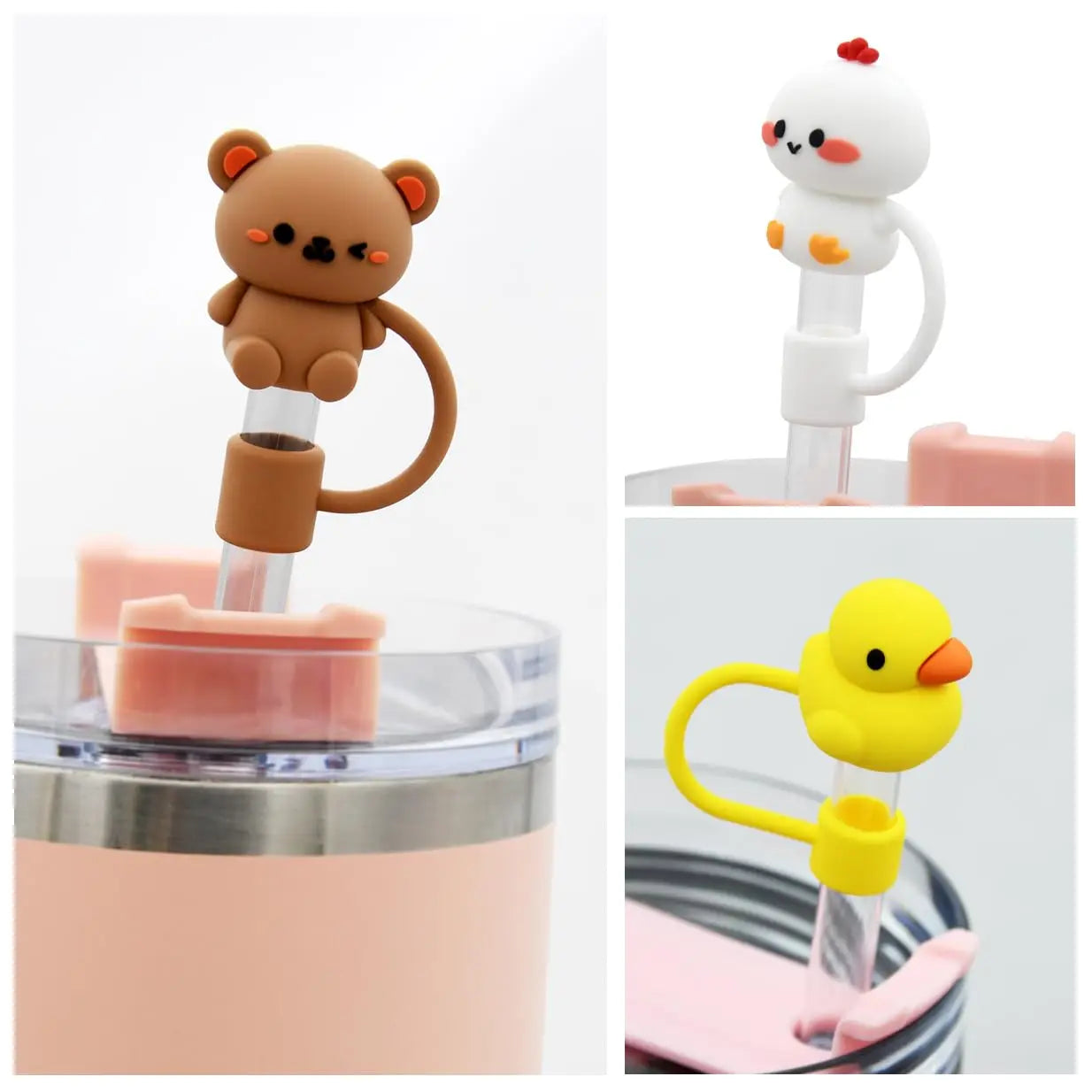 5Pcs Animal Shape Reusable10Mm Silicone Straw Topper for Stanley Cup Accessories Dust-Proof Straw Cover Tips Lids