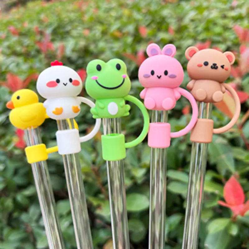 5Pcs Animal Shape Reusable10Mm Silicone Straw Topper for Stanley Cup Accessories Dust-Proof Straw Cover Tips Lids