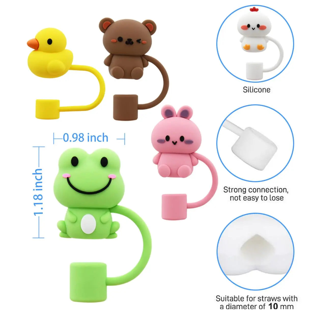 5Pcs Animal Shape Reusable10Mm Silicone Straw Topper for Stanley Cup Accessories Dust-Proof Straw Cover Tips Lids