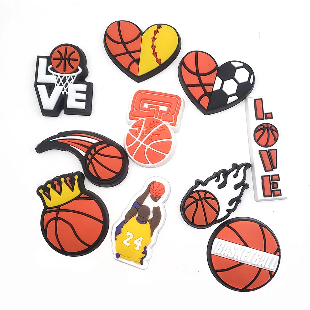 1-10Pcs Basketball Shoe Charms for Clog Sandals Buckle Decoration Accessories Pins Men Kids Adults Party Favor Gifts