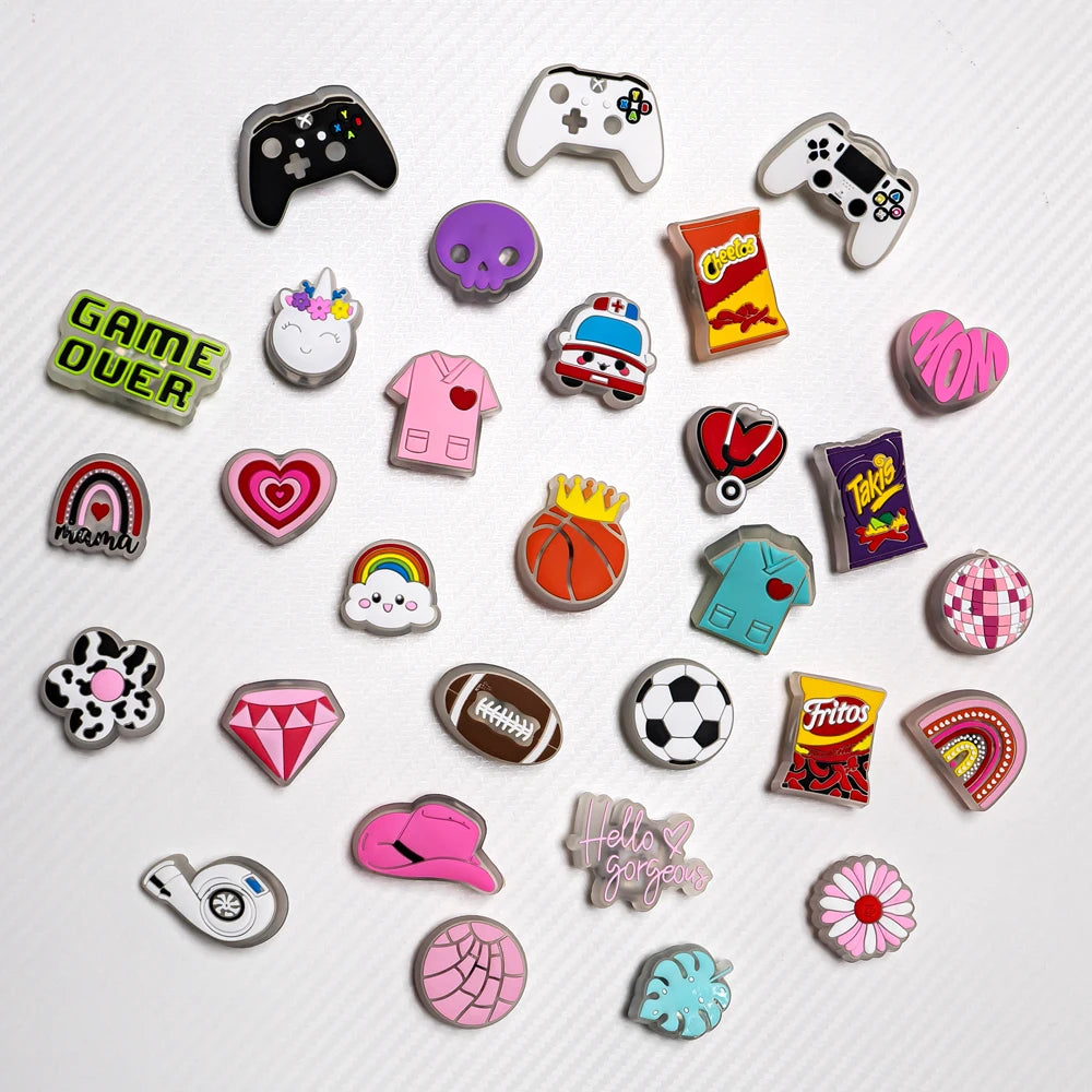 1/5PCS Pink Nurses Mom LED Shoes Charms Gamepad Turbo Football Shoe Decoration Accessories Rainbow Flower Doughnut Pins Clog