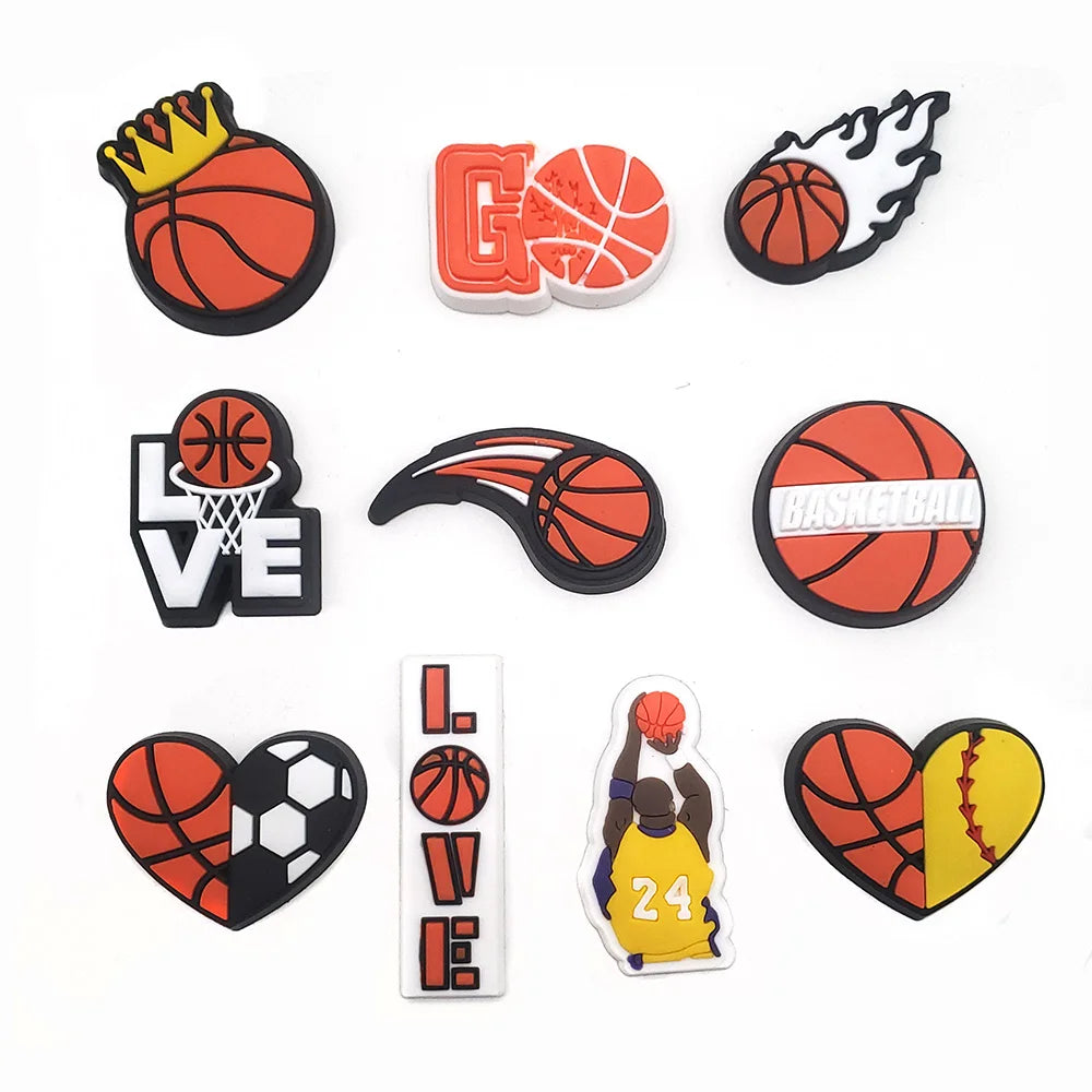 1-10Pcs Basketball Shoe Charms for Clog Sandals Buckle Decoration Accessories Pins Men Kids Adults Party Favor Gifts